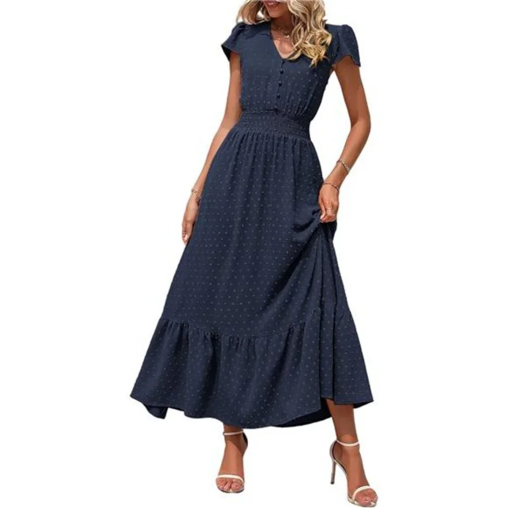 Dresses | Womens Dresses Boho Short Sleeve V Neck Swiss Dot Ruffle Tiered  Maxi Dress | Poshmark